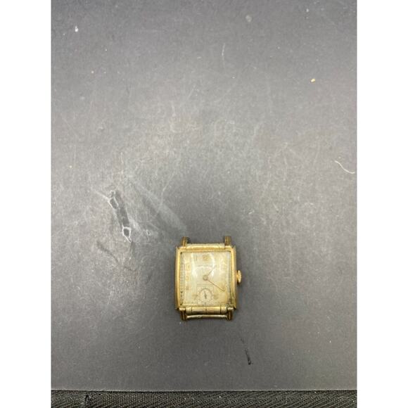 Benrus Vintage 17 Jewel s Square Fancy Tank Style Wristwatch Gold Dial No Band main image 7